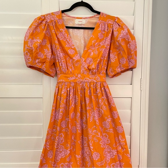 Xirena Larkyn Dress in Tropicana Orange Puff Sleeve Floral Print Midi Dress Med - Picture 5 of 11